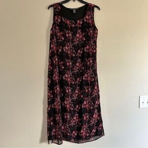 🦋 Vintage A Wild Thyme Black Pink Floral Butterfly Midi Maxi 90s Casual 14P